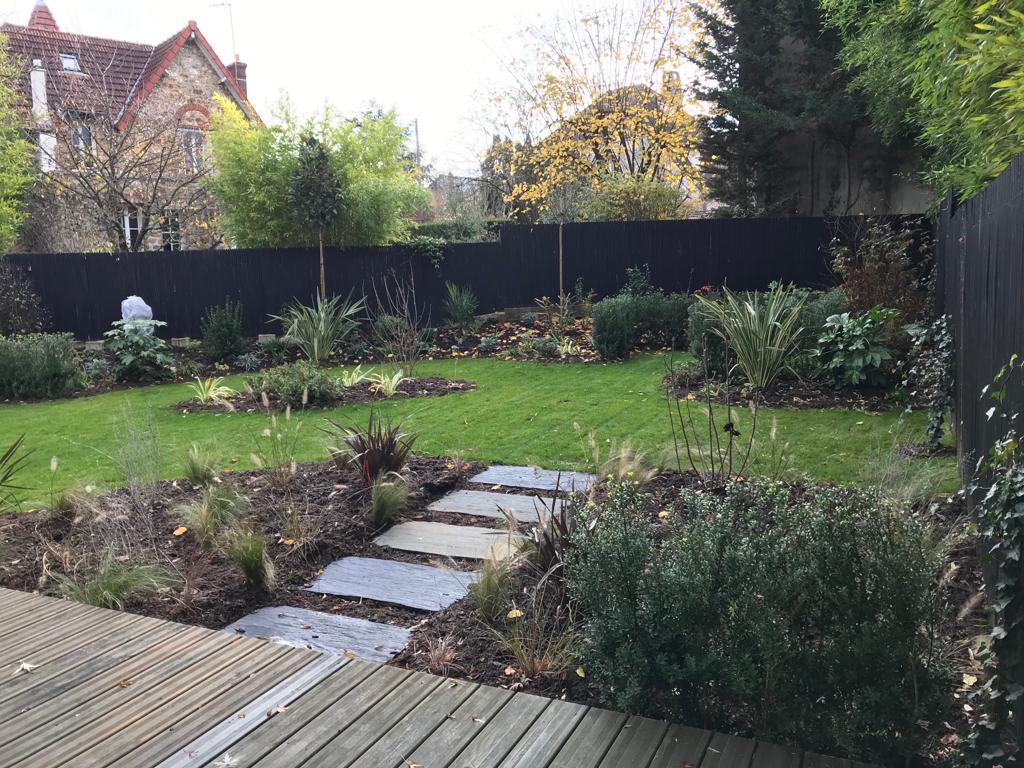 Jardin avec terrasse en bois